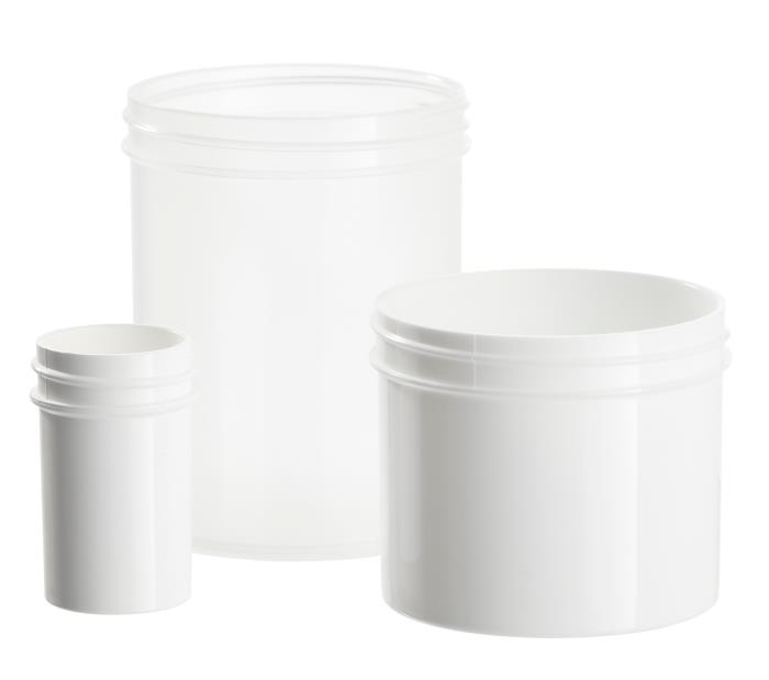 Simplicity Wide Mouth Thick Walled Polypropylene and Polystyrene Jars